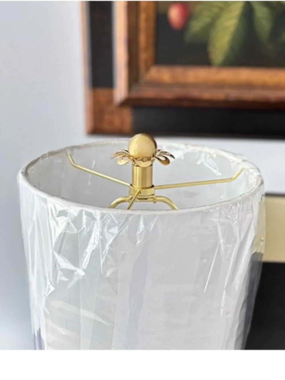 Kate Spade Table Lamp Brushed Brass Metal White Barrel Shade Flower Design NEW